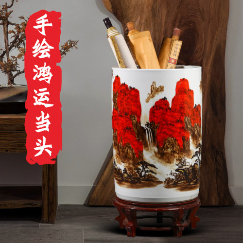 景德镇陶瓷手绘书画缸卷轴放雨伞