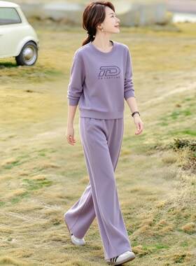 春秋装新款洋气休闲运动套装女圆领长袖两件套显瘦气质中年妈妈装