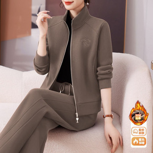 高级感妈妈卫衣套装女秋冬加绒加厚时尚洋气休闲运动服两件套冬装