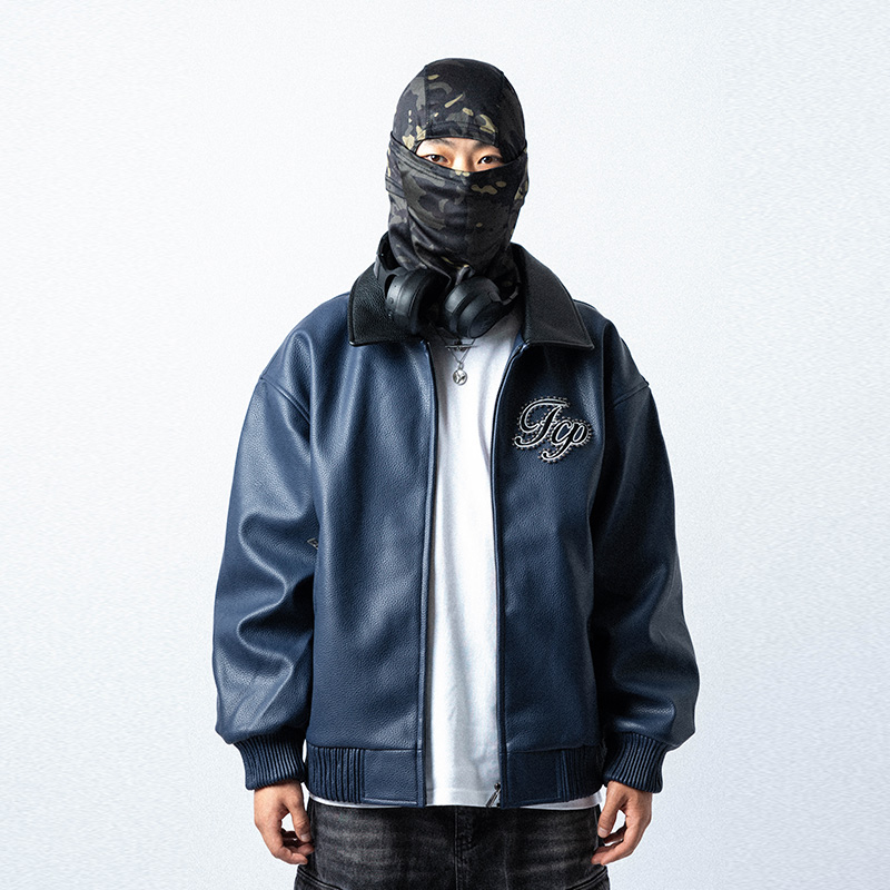 FCP skateco. Beaded jacket 美式复古街头滑板钉珠宽松皮衣夹克
