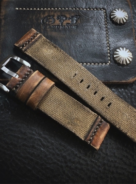 GF手工表带 复古帆布手工定制适用于沛纳海帝舵精工朗坤美度等