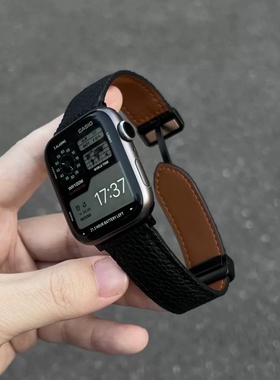 真皮荔枝纹磁吸扣S9适用苹果手表带AppleWatch8765男女款iwatch10