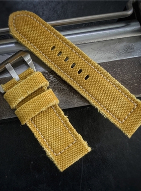黄色双面帆布手工表带中间为真皮372 312 441适用于Panerai沛纳海