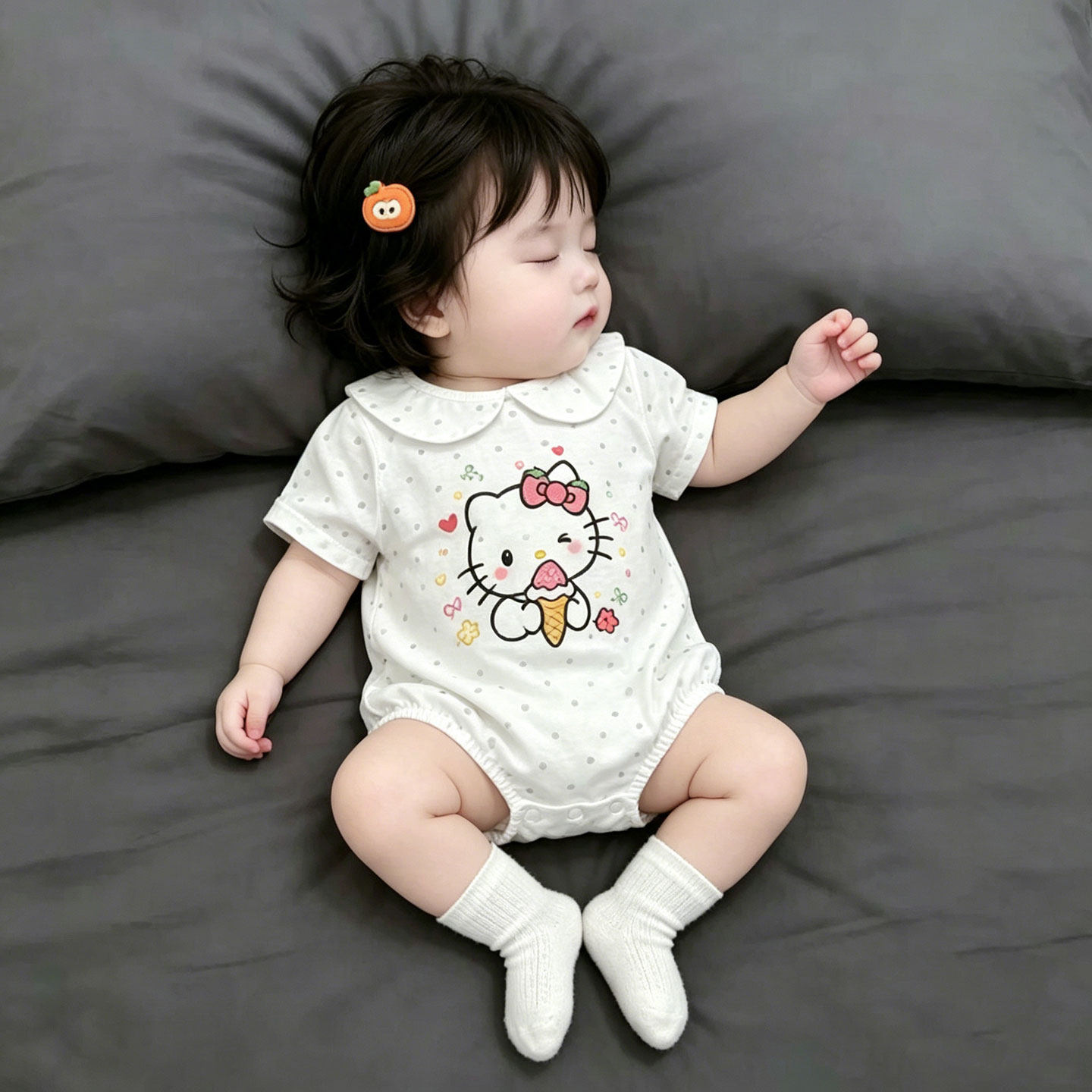 MOGUJ婴童连体衣2026夏季女宝宝可爱卡通Kitty印花爬服娃娃领哈衣