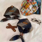 MOGUJ儿童复古三角巾25秋冬保暖儿童格子围巾男女童宝宝防风围脖