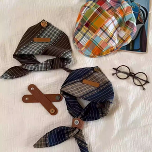 MOGUJ儿童复古三角巾25秋冬保暖儿童格子围巾男女童宝宝防风围脖