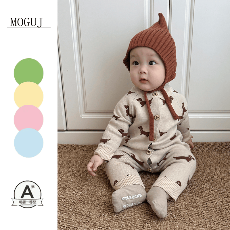 新生婴儿可爱狗狗长袖爬衣哈衣