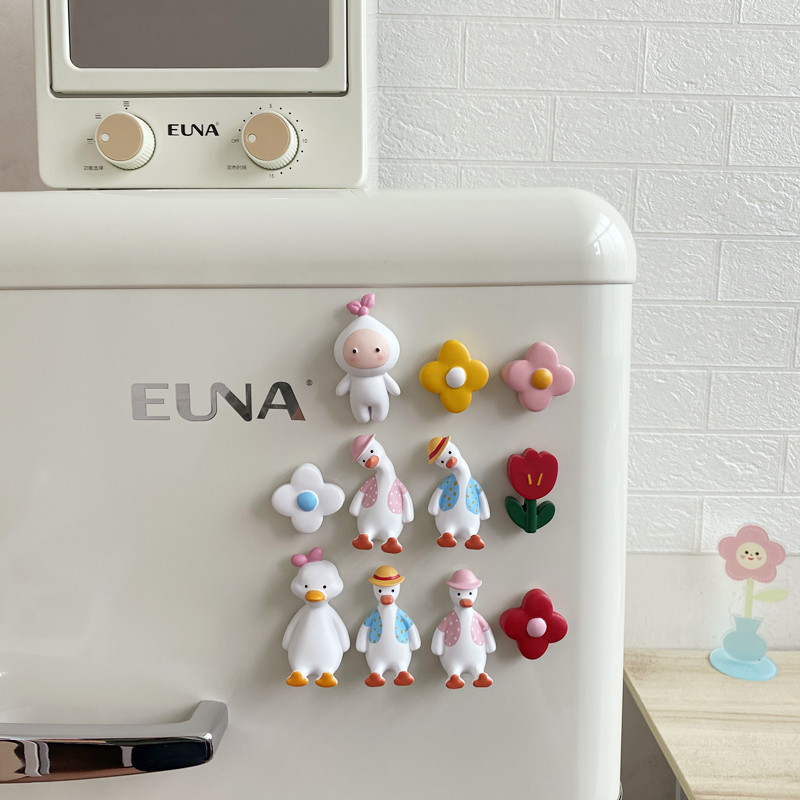 【4个包邮】ins可爱大白鸭红花屁桃树脂磁性冰箱贴家居装饰磁力贴