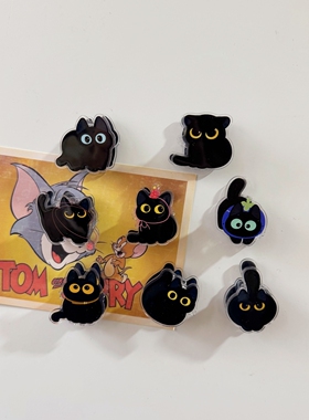 卡通可爱黑猫夹子磁吸冰箱贴ins亚克力入户门洞洞板家居装饰磁贴