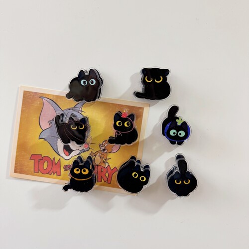 卡通可爱黑猫夹子磁吸冰箱贴ins亚克力入户门洞洞板家居装饰磁贴