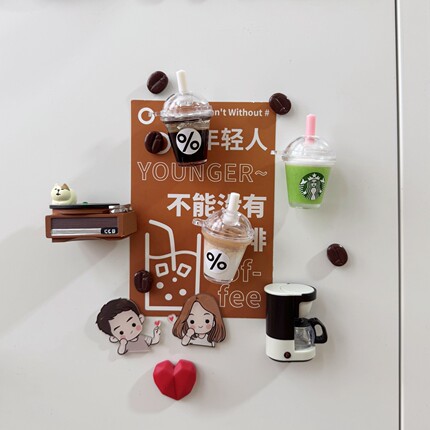 仿真微缩冰美式咖啡拿铁冰箱贴洞洞板入户门磁吸装饰磁贴磁力贴