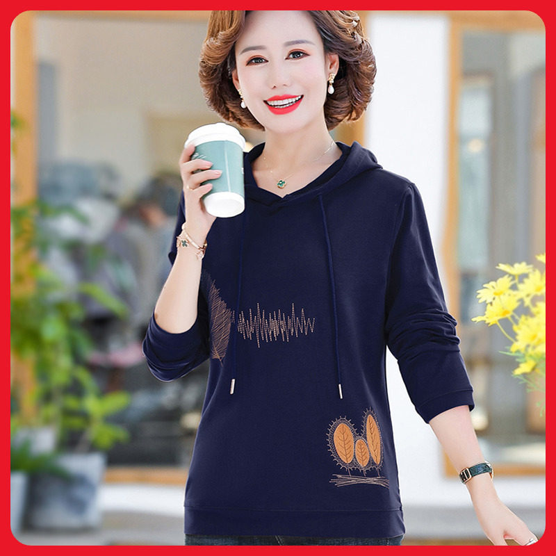 女士卫衣春秋季长袖薄款连帽四十岁妈妈新款中老年宽松休闲上衣