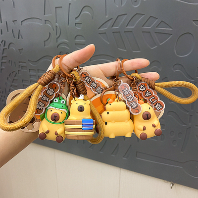 网红卡皮巴拉水豚君钥匙扣萌趣可爱卡通背包挂件包包挂件钥匙链