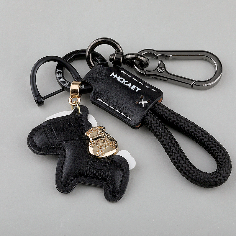 创意卡通马上有钱钥匙扣汽车钥匙链圈皮革手工编织绳书包挂件礼物