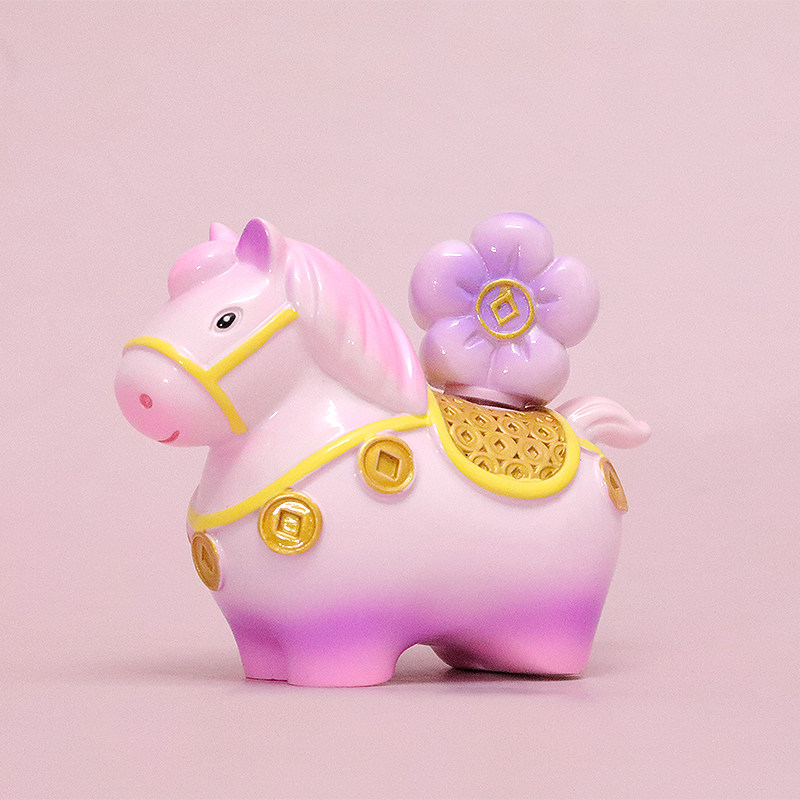 唐三彩小胖马可爱摆件玩偶生肖马吉祥物车载桌面红色马到成功招财