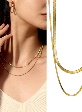 双层叠戴蛇骨链套装钛钢镀18K金ins风欧美法式高级感女性感锁骨链