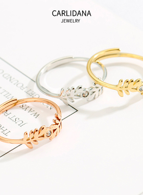 橄榄枝微镶锆石树叶文艺风戒指