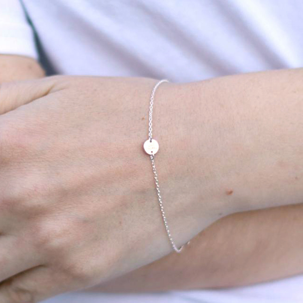 925纯银金色圆的魅力手镯珠宝首饰简单链链接手镯