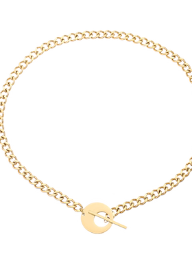 欧美钛钢14k金ins大气锁骨链