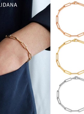 方形长锤十字链手链不锈钢镀金镂空手链个性时尚裸连简约链条钛钢