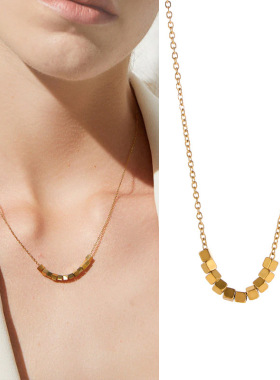 几何小方块窜吊坠项链钛钢镀18K金ins冷淡风欧美时尚女潮锁骨链