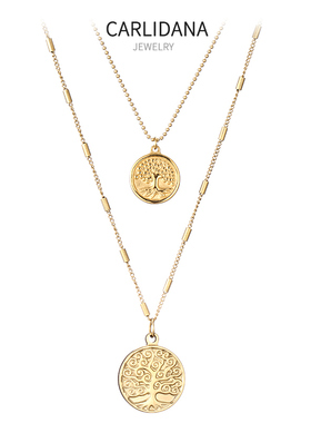 生命之树意大利幸运树项链钛钢镀18K金欧美简约圆牌项链女锁骨链