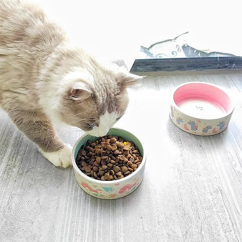 宠物陶瓷碗猫用防打翻易清洗独角兽图案可爱碗饮水喂食器