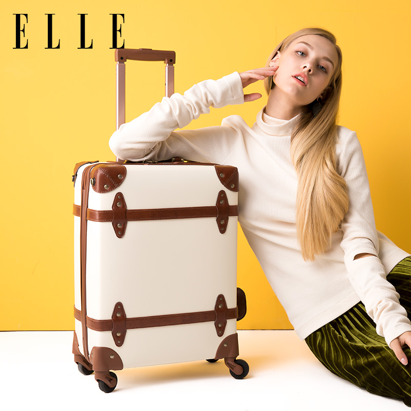 ELLE拉杆箱女复古旅行箱万向轮行李箱19寸小箱子登机密码箱男皮箱