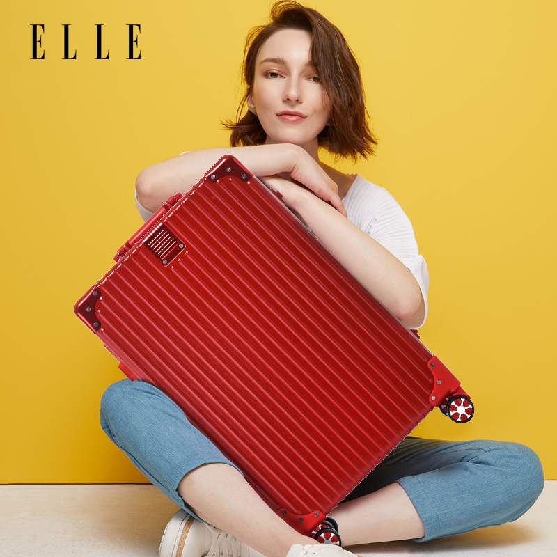 ELLE铝框拉杆箱女万向轮旅行箱20寸密码登机箱学生24寸拉链行李箱