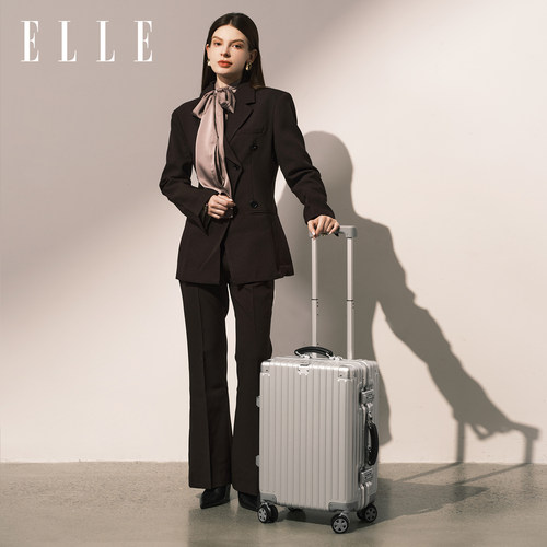 ELLE铝框行李箱女拉杆箱仿皮把手20寸旅行箱登机箱大容量密码箱子