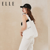 ELLE新款 帆布包女时尚 帆布袋单肩手提包收纳袋环保购物袋字母包包