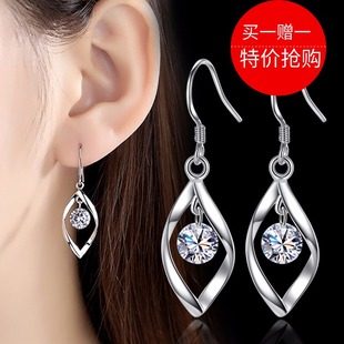 S925纯银饰品 扭转钻石耳环韩版耳钉耳饰白银首饰防过敏