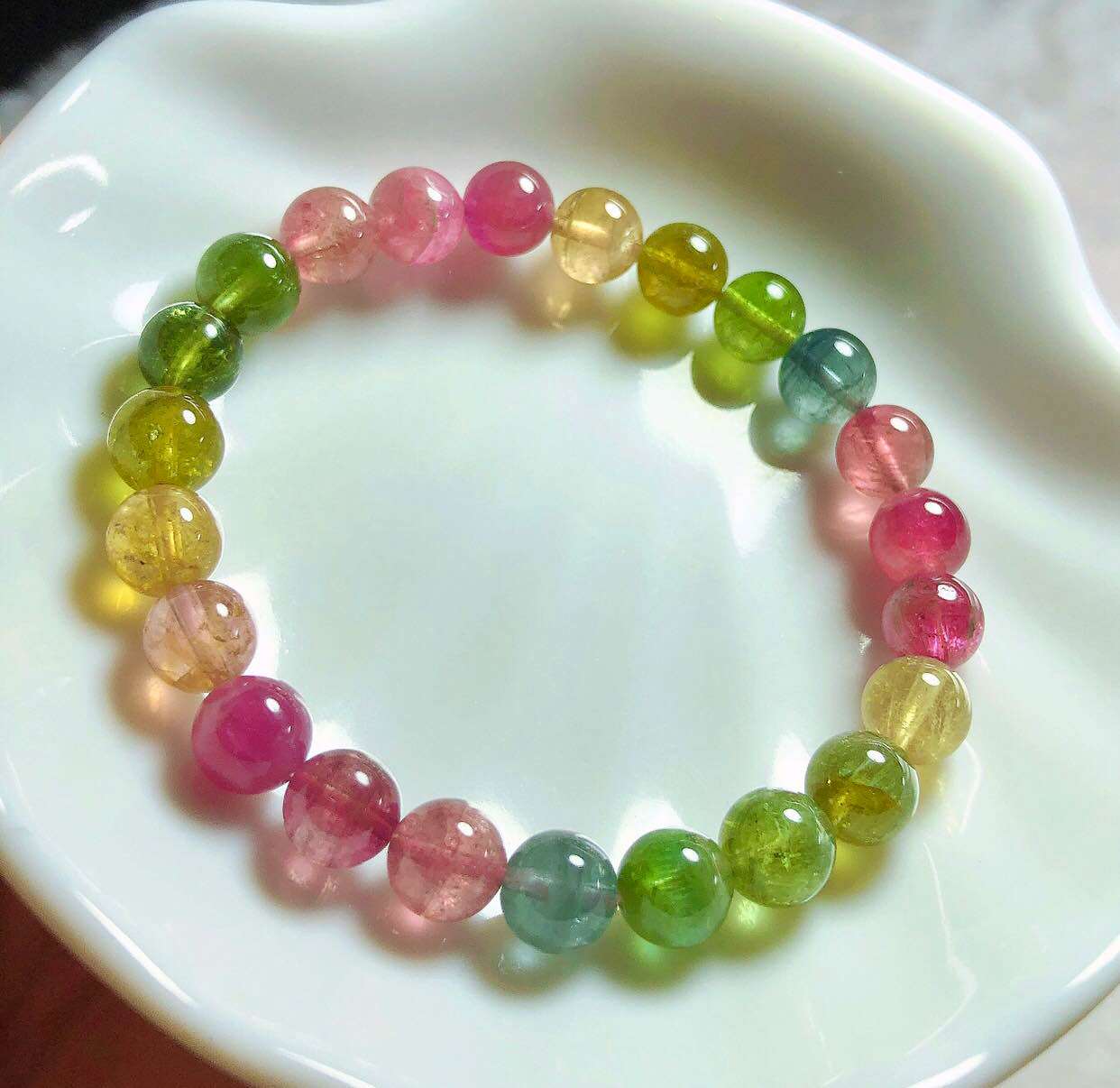 特价巴西彩虹糖果色天然碧玺单圈珠串手链女水晶饰品宝石转运