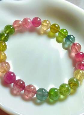 巴西糖果色碧玺单圈水晶宝石手链