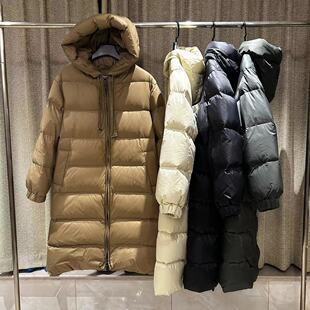 冬季新款连帽长款羽绒服女过膝加厚白鸭绒宽松保暖外套