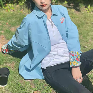 外套DV3202 Nike耐克女子春季 长袖 边翻领套头衫 494 运动休闲碎花袖