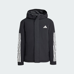 阿迪达斯adidas运动型格系列 3S HOODED INS J 短棉服 JY8303