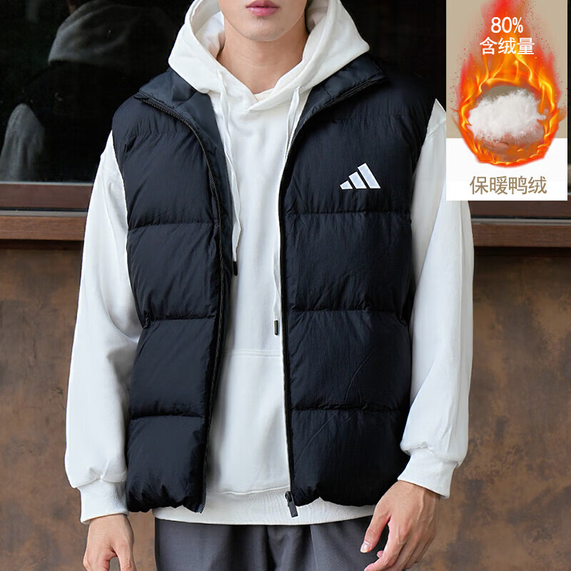 阿迪达斯adidas羽绒马甲运动服防风保暖立领背心休闲外套KH3991