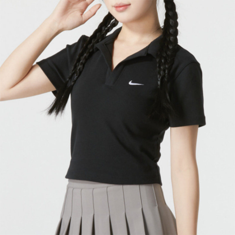 Nike耐克短袖女装夏季新款休闲运动服翻领小勾高腰T恤DM6465-100,运动服/休闲服装,运动T恤,淘宝优惠券,粉丝福利购,淘宝优惠卷