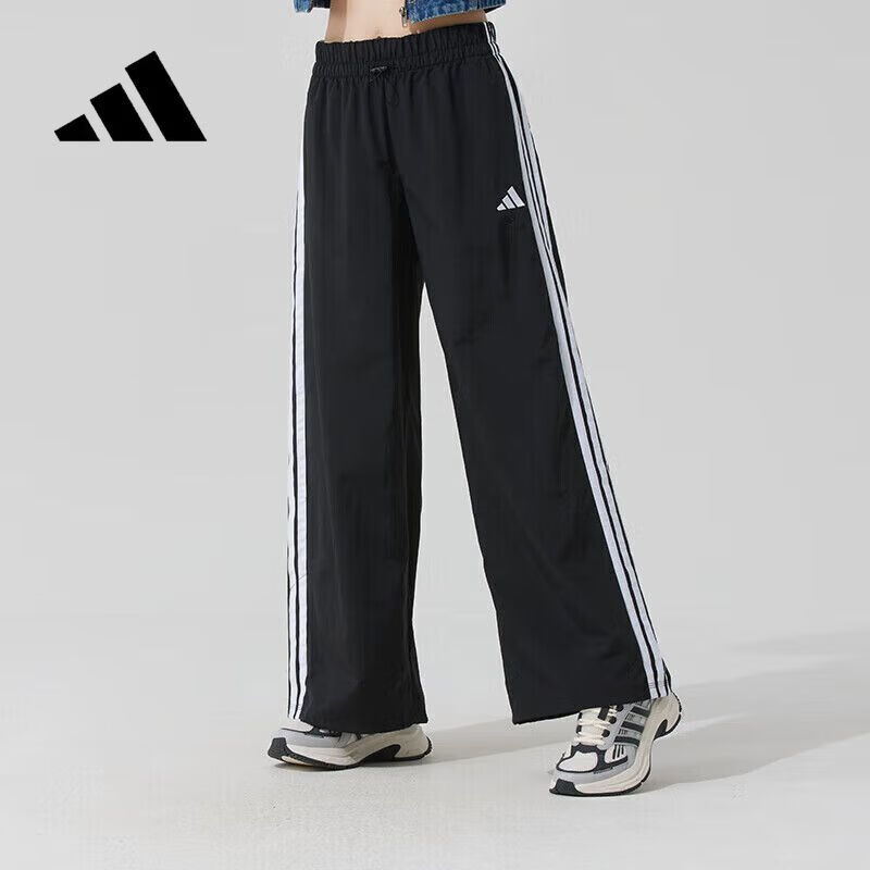 阿迪达斯adidas运动裤女裤新款梭织透气休闲裤宽松阔腿裤JE1306