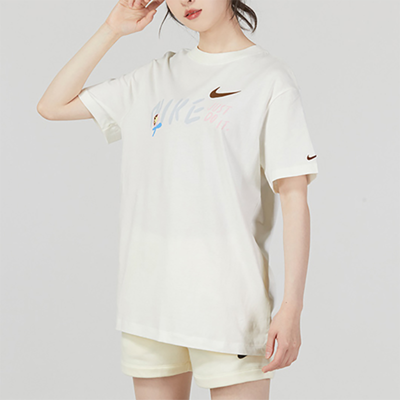 Nike耐克短袖女25夏季新款圆领印花宽松透气休闲T恤FJ7714-133