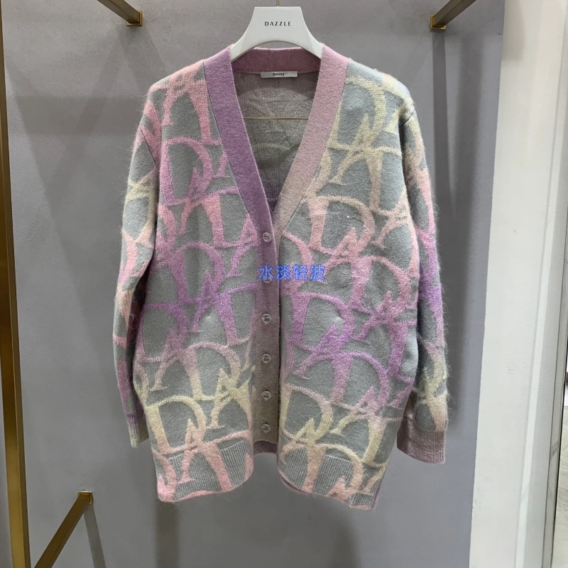 2H4E567吊牌2699大地素DAZZLE专柜正品2023冬针织提花长袖开衫火