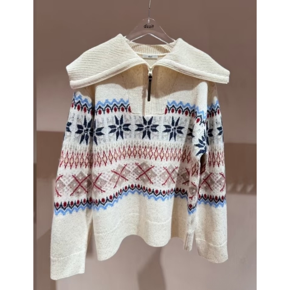 3J4E421吊牌1595小地素dzzit专柜正品2025冬五波翻领复古针织衫