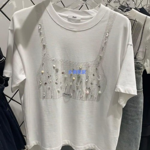 3I2B329吊牌895小地素dzzit专柜正品2024夏女士错视印花短袖T恤火