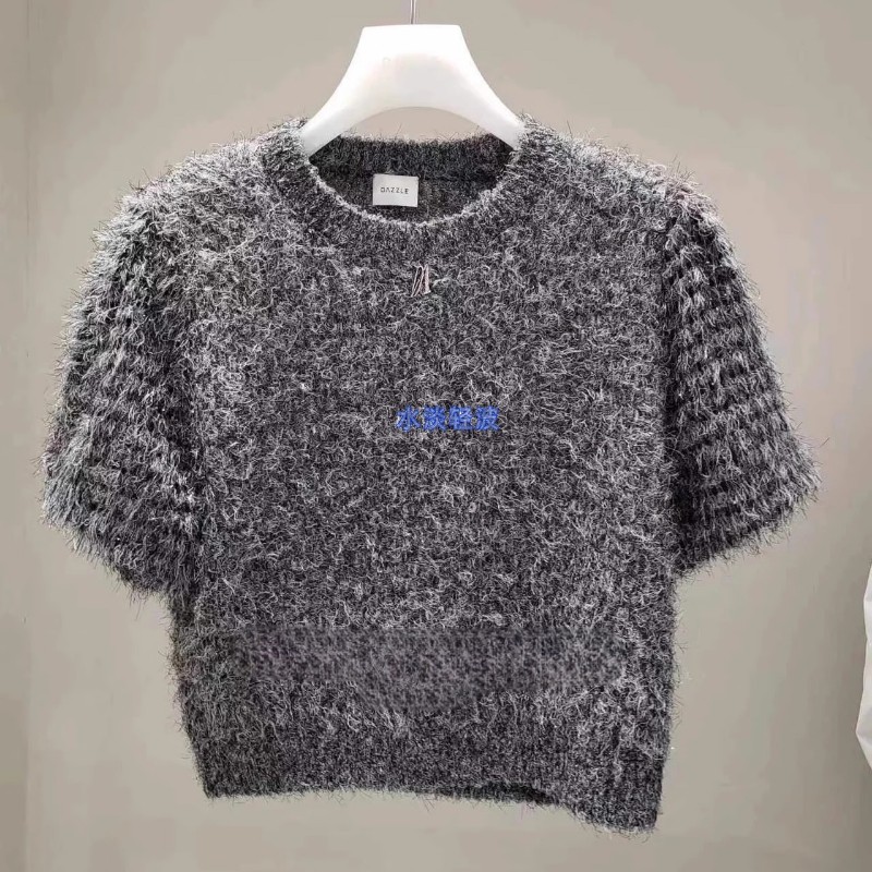 2I3E388吊牌1899大地素DAZZLE专柜正品2024秋进口羽毛葱拼接毛衫