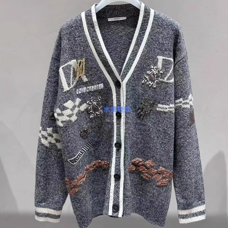 2H4E545吊牌2999大地素DAZZLE专柜正品2023冬女士针织嵌花开衫