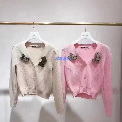 2E1E524吊牌1799大D素DAZZLE专柜正品2022春女米奇针织长袖开衫