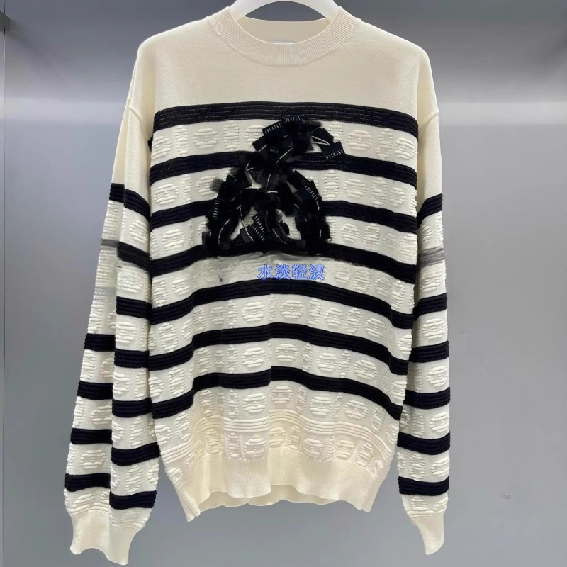 2I3E411吊牌2099大地素DAZZLE专柜正品2024秋条纹绣花长袖毛衫火