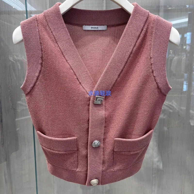 2H4E502吊牌1199大地素DAZZLE专柜正品2023冬女士无袖毛衫外套火