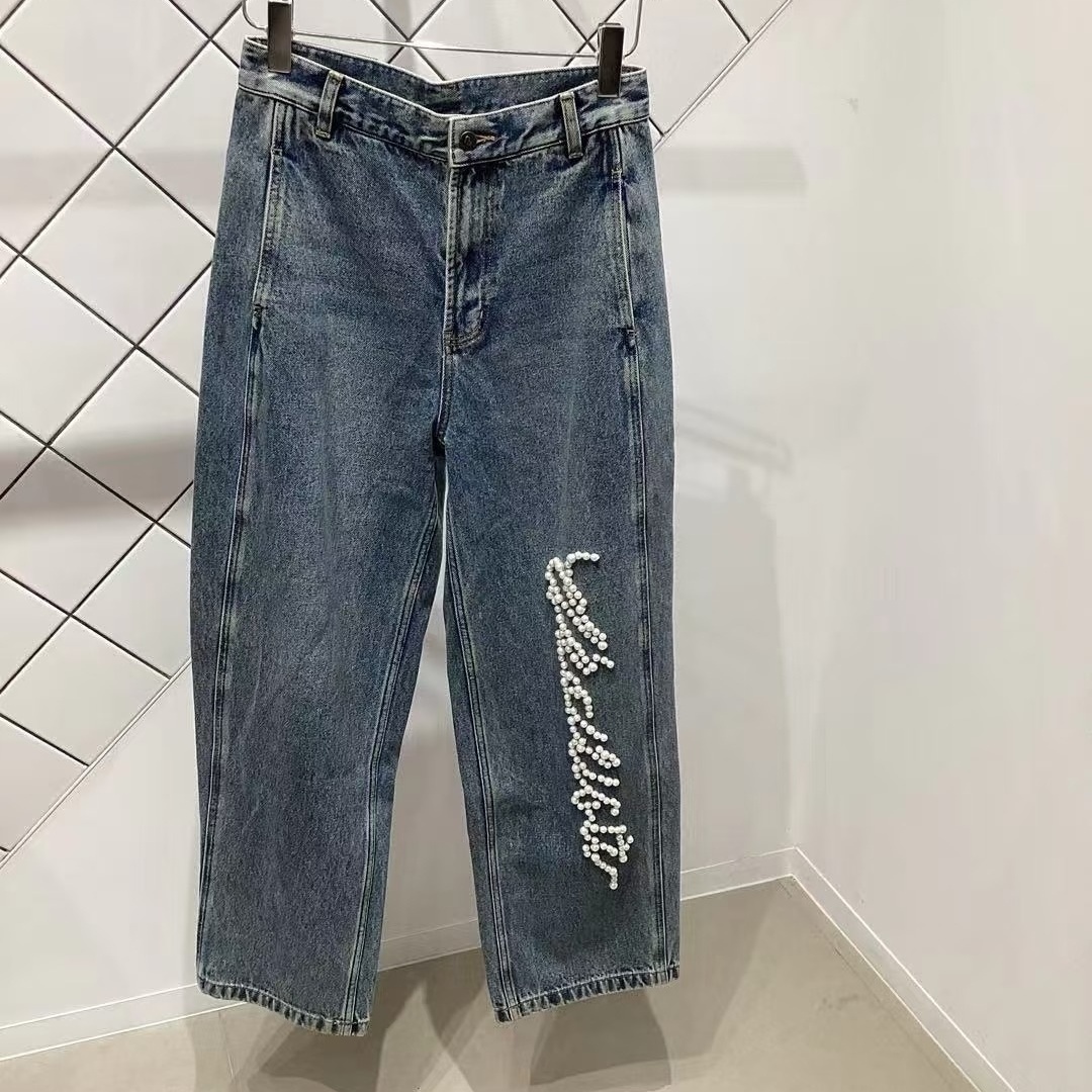 3J1R623吊牌1090小地素dzzit专柜正品2025春蓝色珍珠牛仔裤